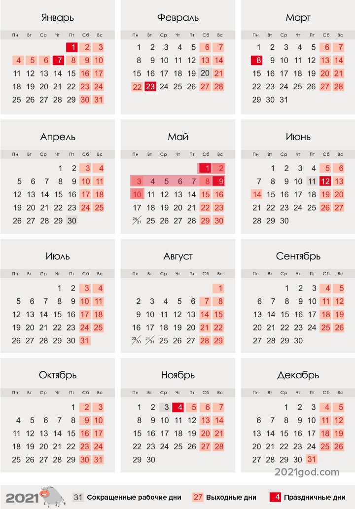 Производственный календарь 2021 | с праздниками и выходными, рабочий,  скачать