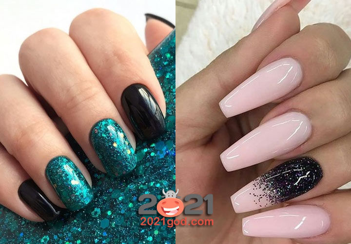 Глиттер - модные идеи новогоднего маникюра 2021