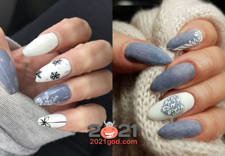 красивый новогодний маникюр в серо-белых тонах на 2021 год