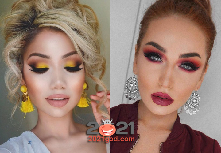 Яркий новогодний макияж 2021 под цвет глаз