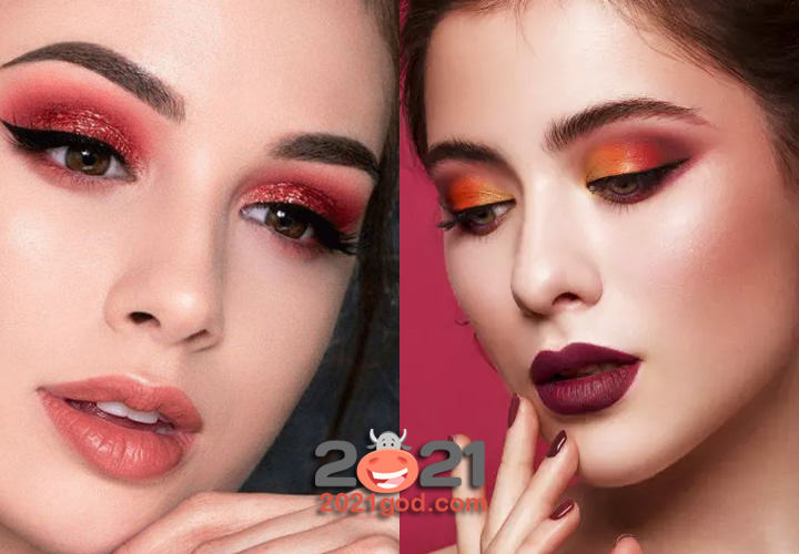 Яркий новогодний макияж 2021 для карих глаз