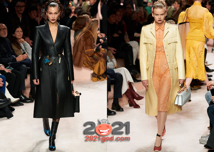 Кожаные женские пальто на зиму 2021 года