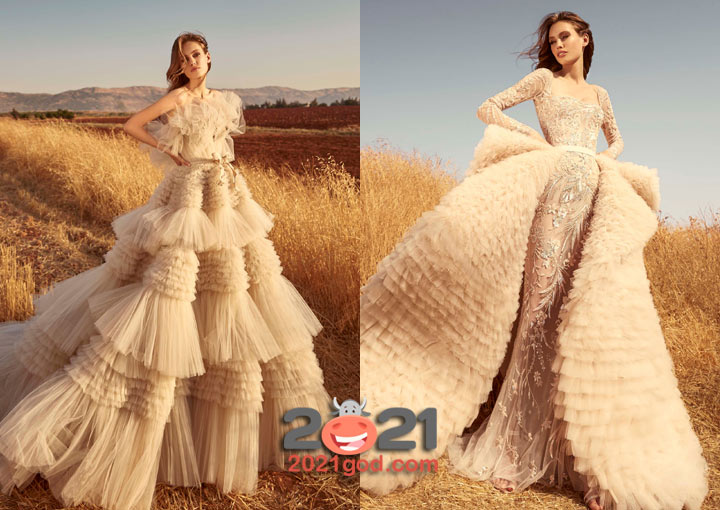 Пышное платье с рюшами от Zuhair Murad осень-зима 2020-2021
