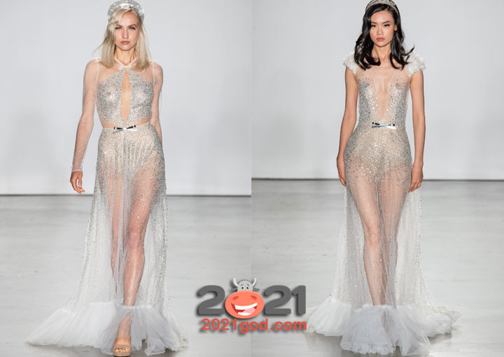 Прозрачные свадебные платья цвета металлик сезона осень-зима 2020-2021