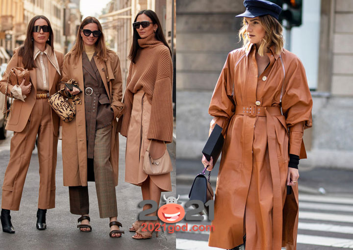 Уличная мода Милана осень-зима 2020-2021- бежевый цвет