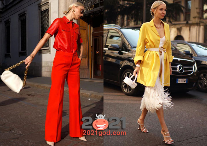 Уличная мода Милана осень-зима 2020-2021- яркие оттенки