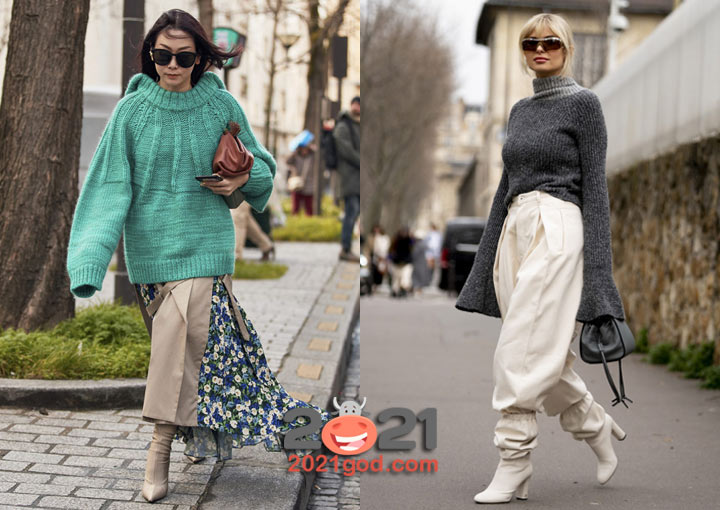 Свитер оверсайз - Париж, уличная мода осень-зима 2020-2021