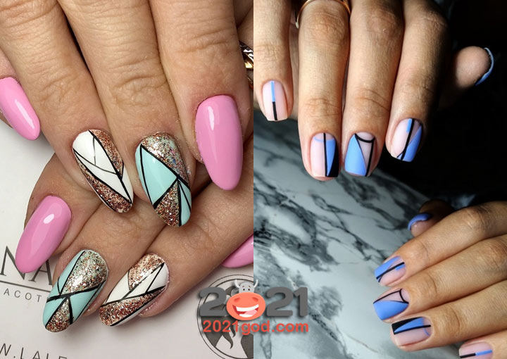 Яркий геометрический маникюр 2020-2021 года