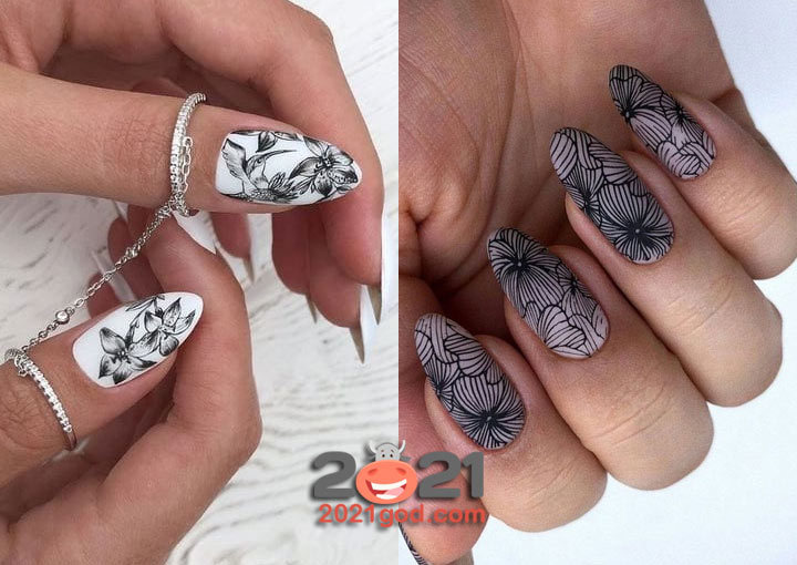 Модный маникюр 2020-2021 год - монохромный рисунок