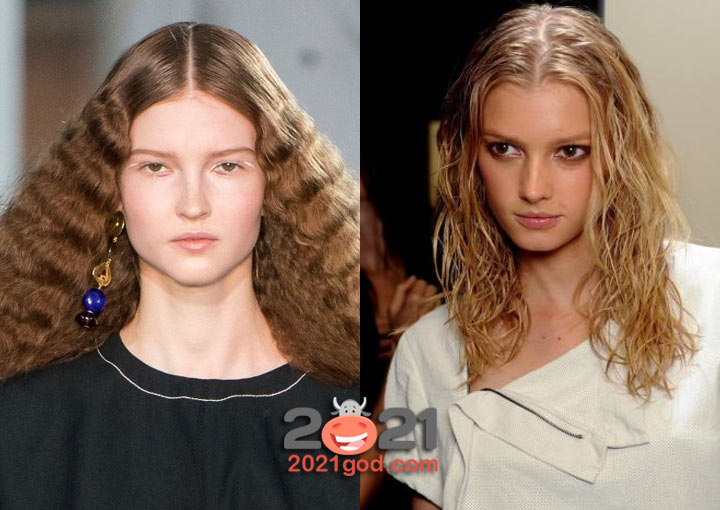 Модные прически на 2021 год - мокрый эффект