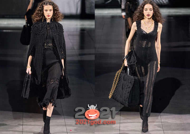 Модное черное вязаное платье на зиму 2020-2021