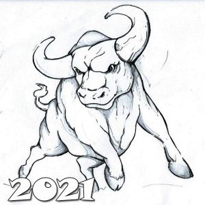 Картинка раскраска - красивый бык на 2021 год