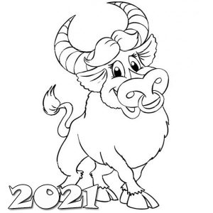Картинка раскраска - веселый бык на 2021 год