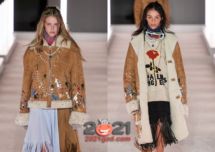 Дубленки с принтом на 2021 год