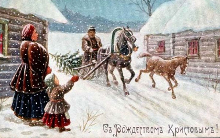Рождественская открытка в стиле ретро