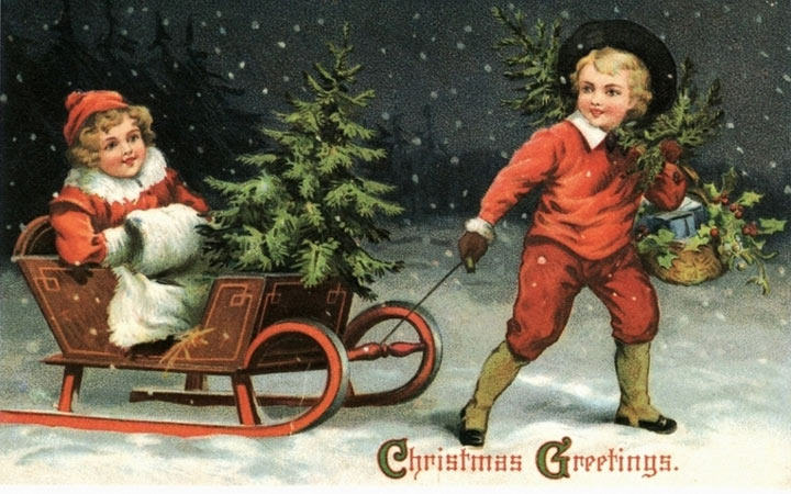 Старинная европейская открытка С Рождеством Христовым