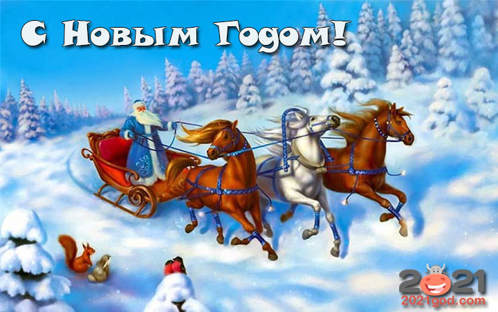 Новогодняя картинка на 2021 год Дед Мороз в санях
