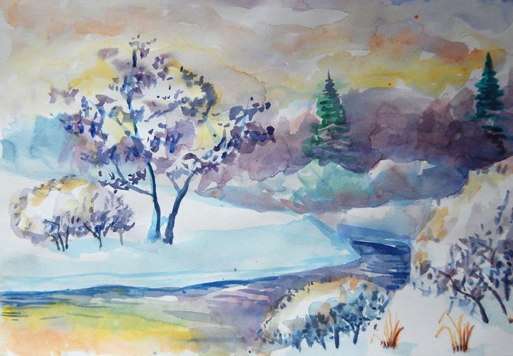 Рисунки на Новый 2021 год - пейзаж зимний лес